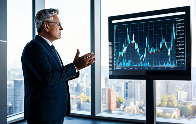 A professional corporate leader, fully clothed in a modest business suit, stands confidently in a modern, brightly lit office with large windows overlooking a city skyline. They are reviewing a digital holographic display showing complex charts and strategic diagrams, symbolizing future projections and market trends. The setting emphasizes innovation and forward-thinking. The image should feature perfect anatomy, correct proportions, well-formed hands, and a natural pose, suitable for professional photography. This is a safe for work, appropriate content, fully clothed, and professional image.