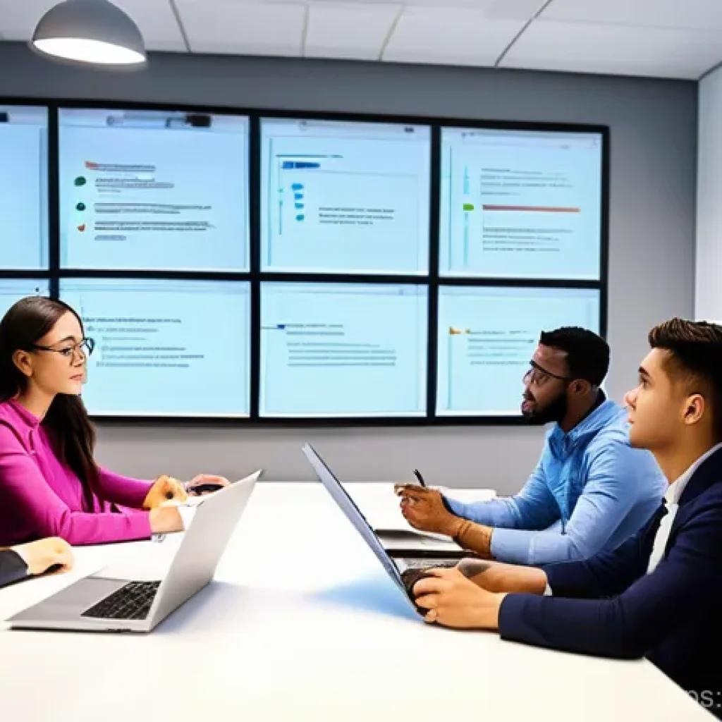 전략경영 자격증 대비 스터디 그룹 - **Dynamic Collaborative Study Session:** A diverse group of young adults, dressed in smart casual bu...