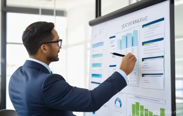 전략경영 자격증 종류와 비교 - A bustling, highly organized modern logistics center or a high-tech manufacturing floor. Automated r...