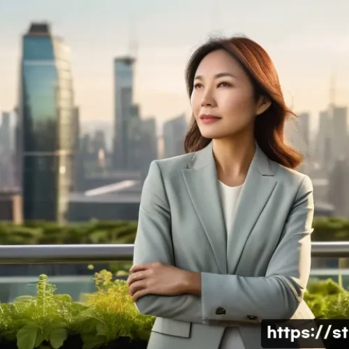 Home 27 전략경영에서 리더십 발휘하기 - A visionary female CEO, of East Asian descent, dressed in a sophisticated, earth-toned business suit...